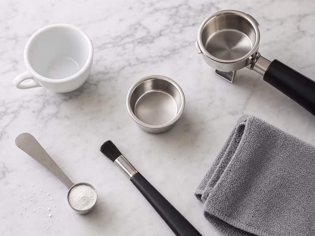 home_espresso_machine_cleaning_setup_with_blind_basket
